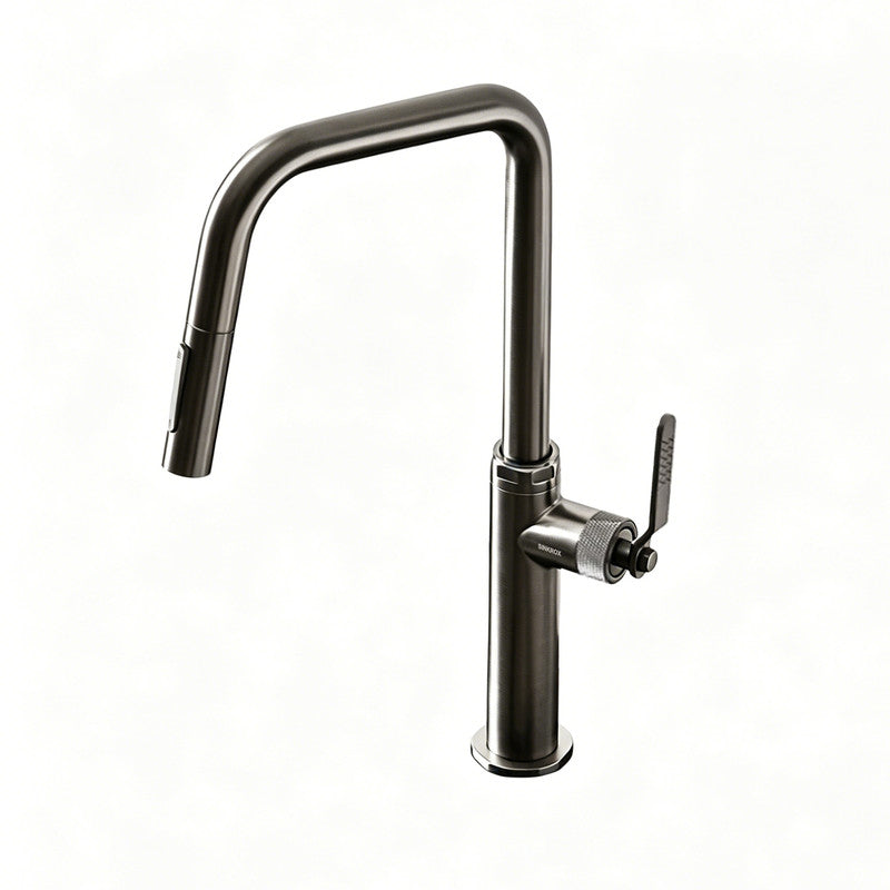 Pull-Down Kitchen Faucet, Solid Brass Construction, Matte Gunmetal Finish, 360° Swivel Spout