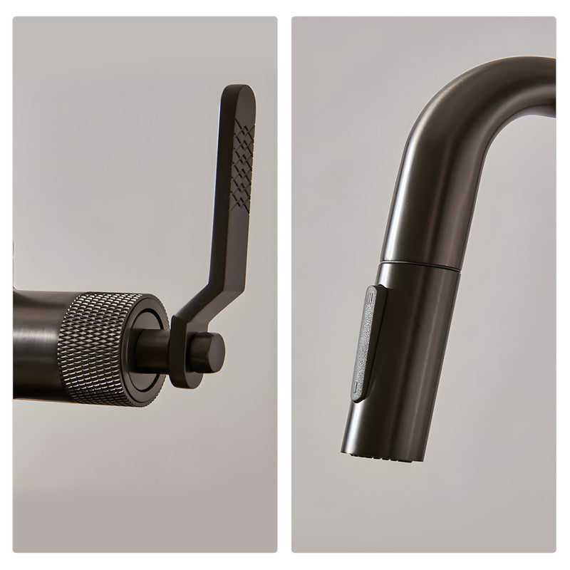 Pull-Down Kitchen Faucet, Solid Brass Construction, Matte Gunmetal Finish, 360° Swivel Spout