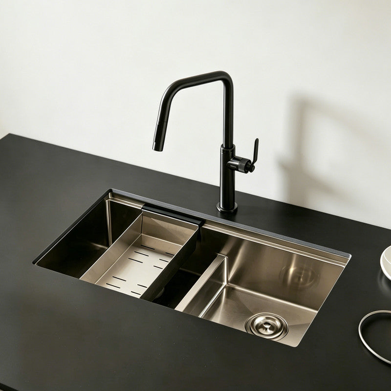 Pull-Down Kitchen Faucet, Solid Brass Construction, Matte Gunmetal Finish, 360° Swivel Spout