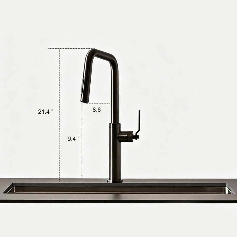 Pull-Down Kitchen Faucet, Solid Brass Construction, Matte Gunmetal Finish, 360° Swivel Spout