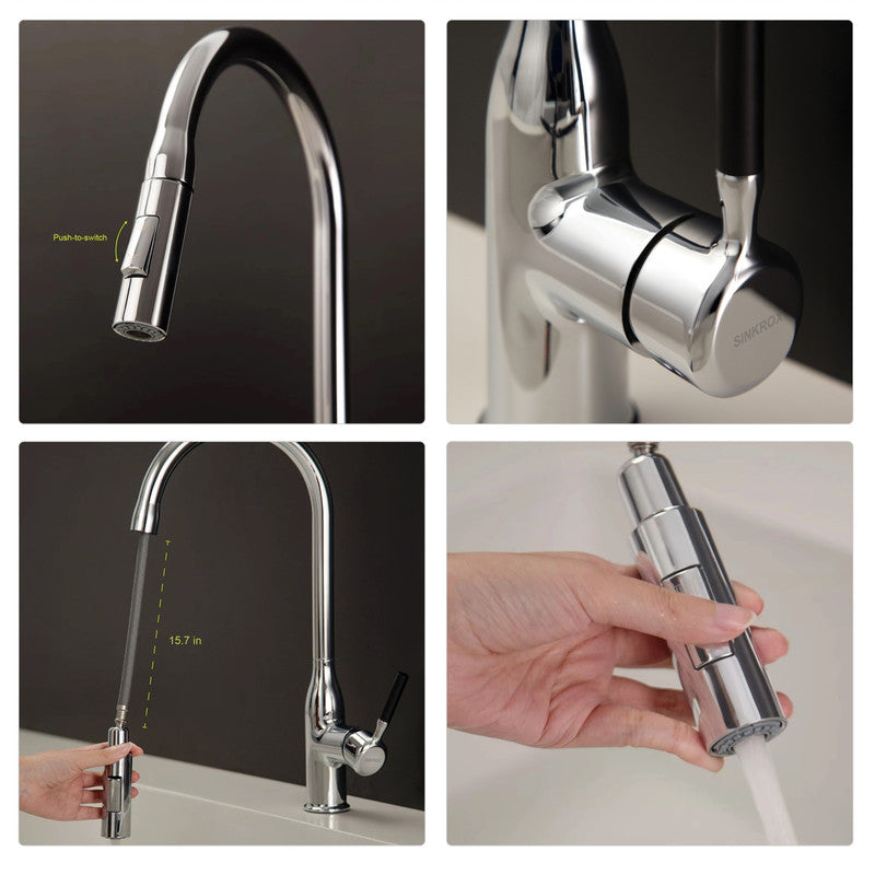 Pull-Down Kitchen Faucet with 360° Swivel Spout, Splash-Free Aerator