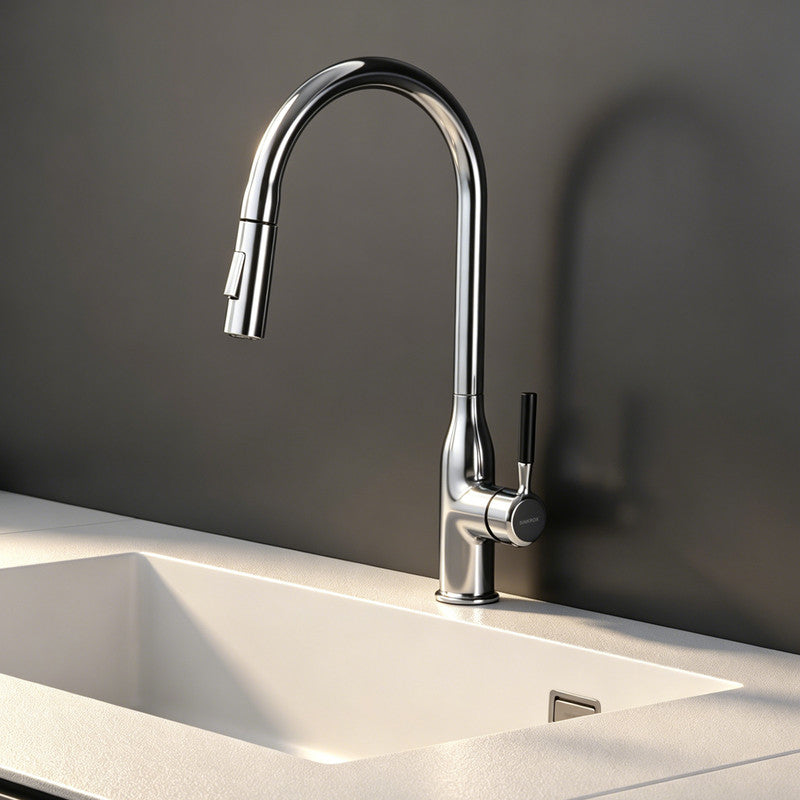 Pull-Down Kitchen Faucet with 360° Swivel Spout, Splash-Free Aerator