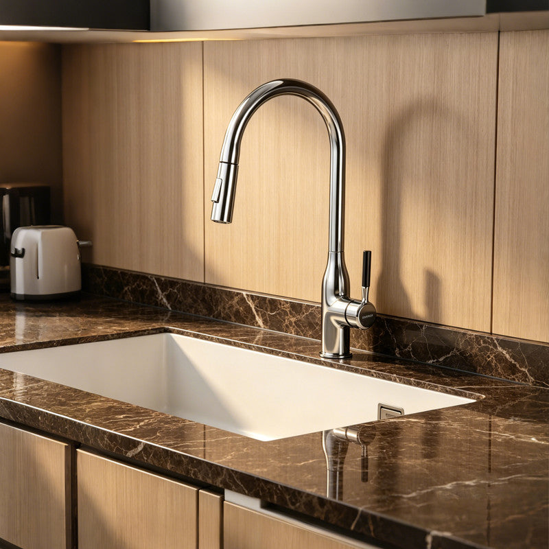 Pull-Down Kitchen Faucet with 360° Swivel Spout, Splash-Free Aerator