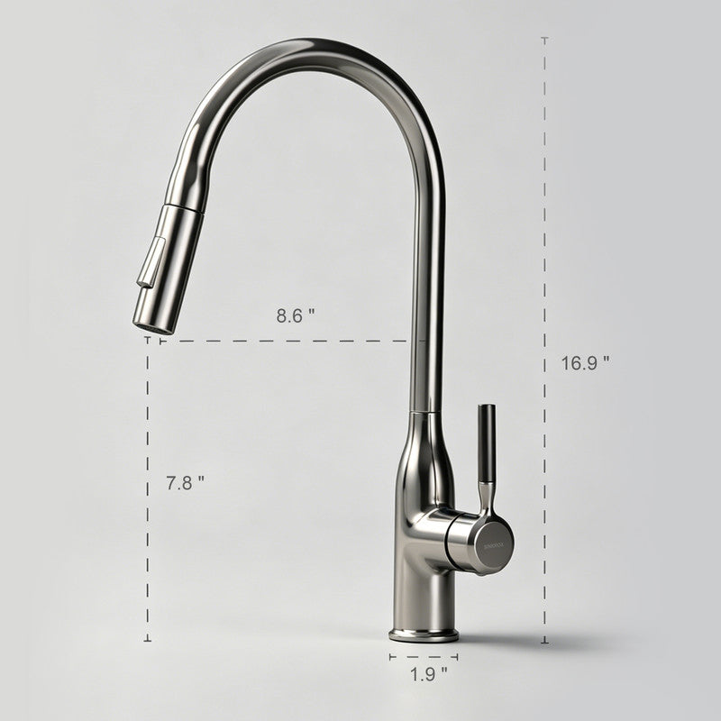 Pull-Down Kitchen Faucet with 360° Swivel Spout, Splash-Free Aerator