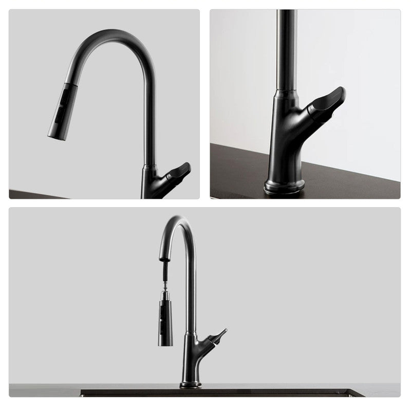 Pull-Down Kitchen Faucet, Solid Brass, Matte Gunmetal Finish, 360° Swivel Spout