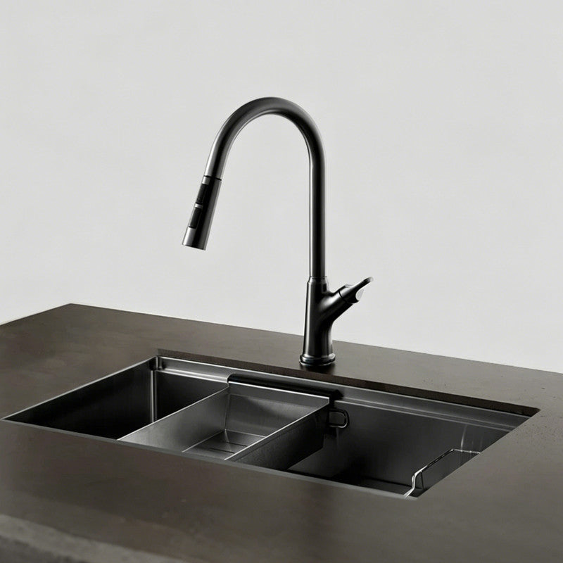 Pull-Down Kitchen Faucet, Solid Brass, Matte Gunmetal Finish, 360° Swivel Spout
