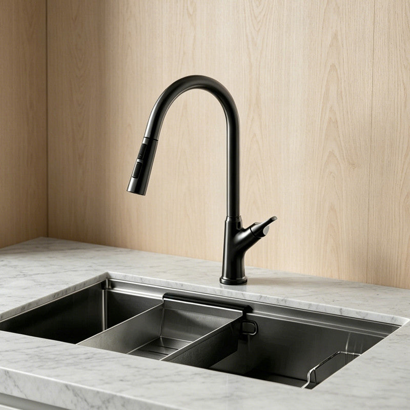 Pull-Down Kitchen Faucet, Solid Brass, Matte Gunmetal Finish, 360° Swivel Spout