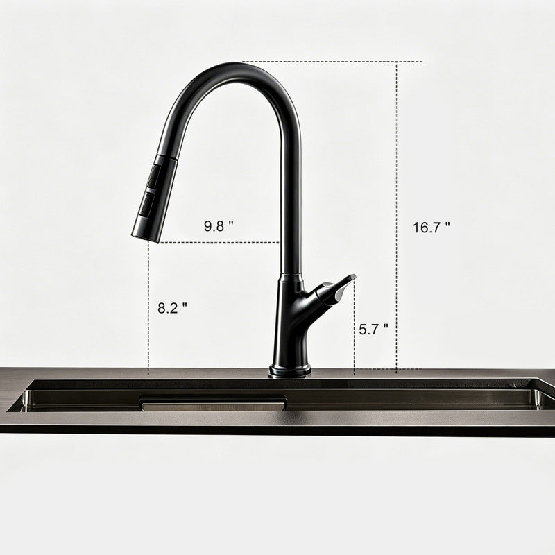 Pull-Down Kitchen Faucet, Solid Brass, Matte Gunmetal Finish, 360° Swivel Spout
