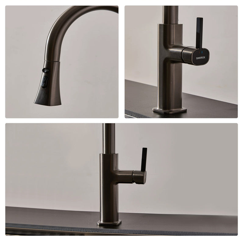 Pull-Down Kitchen Faucet, Solid Brass, Matte Gunmetal Finish with 360° Swivel and Anti-Splash Spray Head