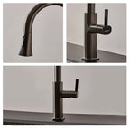 Pull-Down Kitchen Faucet, Solid Brass, Matte Gunmetal Finish with 360° Swivel and Anti-Splash Spray Head