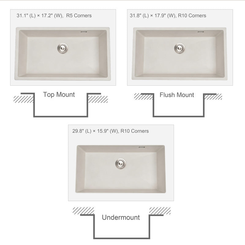 33 in. Single Bowl Quartz Granite Kitchen Sink with X-Groove Drainage, Accessories Included