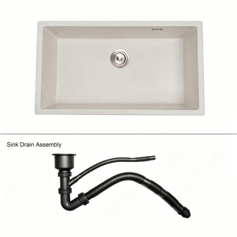 33 in. Single Bowl Quartz Granite Kitchen Sink with X-Groove Drainage, Accessories Included