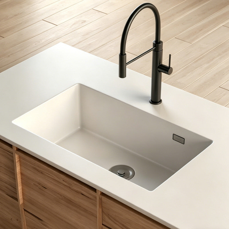 33 in. Single Bowl Quartz Granite Kitchen Sink with X-Groove Drainage, Accessories Included