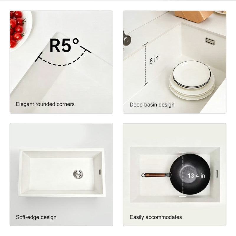 33 in. Single Bowl Quartz Granite Kitchen Sink with Right-Hand Drain