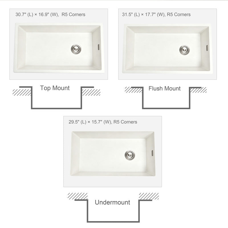 33 in. Single Bowl Quartz Granite Kitchen Sink with Right-Hand Drain