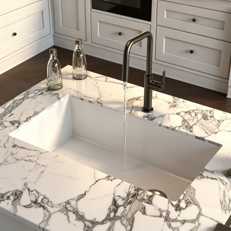 33 in. Single Bowl Quartz Granite Kitchen Sink with Right-Hand Drain