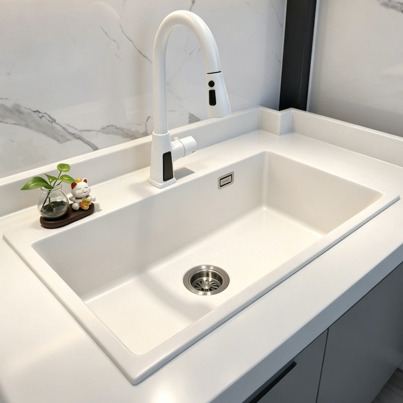 36 in. Single Bowl Quartz Granite Kitchen Sink with Pre-Drilled Faucet Hole