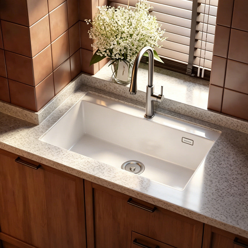 36 in. Single Bowl Quartz Granite Kitchen Sink with Pre-Drilled Faucet Hole