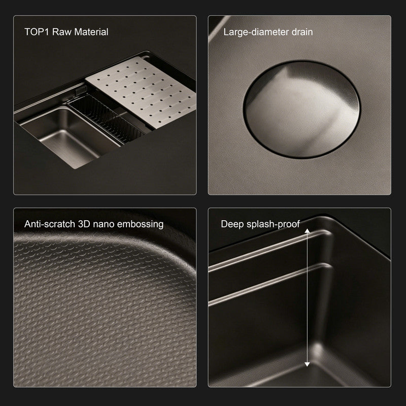 30 in. Drop-In Single Bowl 16 Gauge Stainless Steel Kitchen Sink, Gunmetal Black Workstation Sink