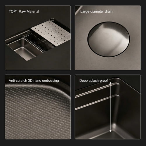 30 in. Drop-In Single Bowl 16 Gauge Stainless Steel Kitchen Sink, Gunmetal Black Workstation Sink