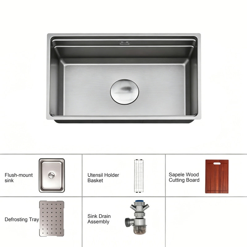 30 in. Drop-In Single Bowl 16 Gauge Stainless Steel Kitchen Sink, Gunmetal Black Workstation Sink