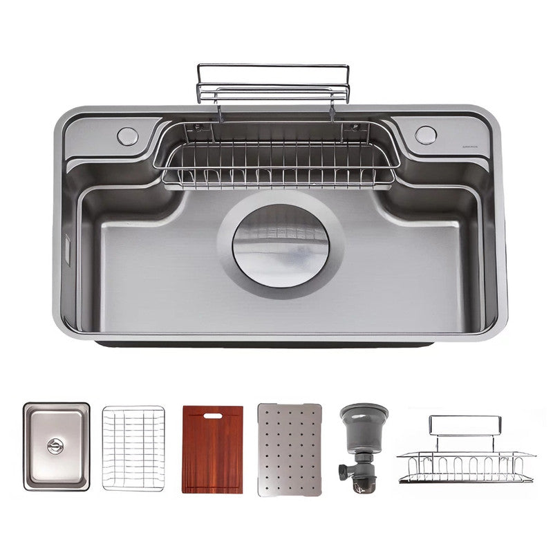 33 in. Single Bowl 304 Stainless Steel Workstation Kitchen Sink, Nano-Coated, with Accessories