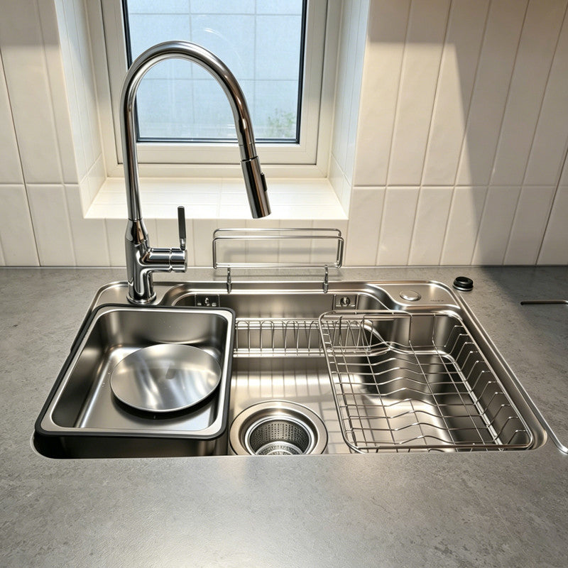 33 in. Single Bowl 304 Stainless Steel Workstation Kitchen Sink, Nano-Coated, with Accessories
