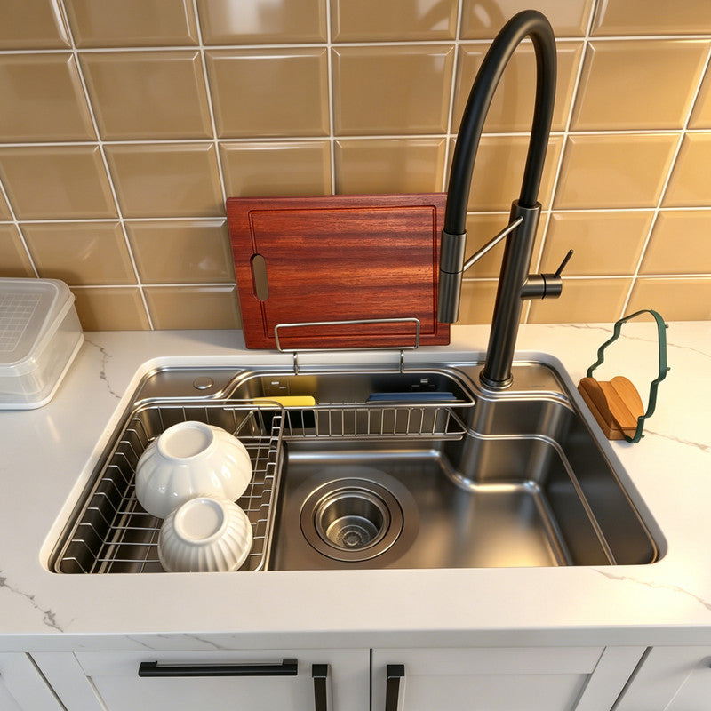 33 in. Single Bowl 304 Stainless Steel Workstation Kitchen Sink, Nano-Coated, with Accessories