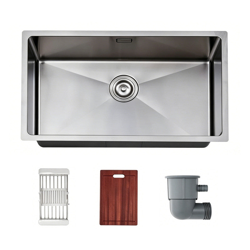 33 in. Single Bowl 304 Stainless Steel Kitchen Sink, Nano-Coated Scratch Resistant Finish