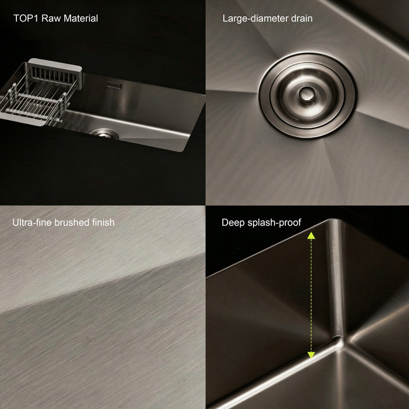 33 in. Single Bowl 304 Stainless Steel Kitchen Sink, Nano-Coated Scratch Resistant Finish
