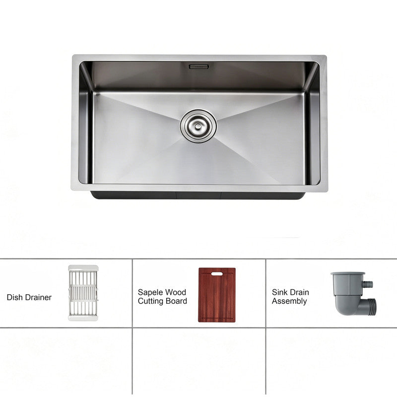 33 in. Single Bowl 304 Stainless Steel Kitchen Sink, Nano-Coated Scratch Resistant Finish