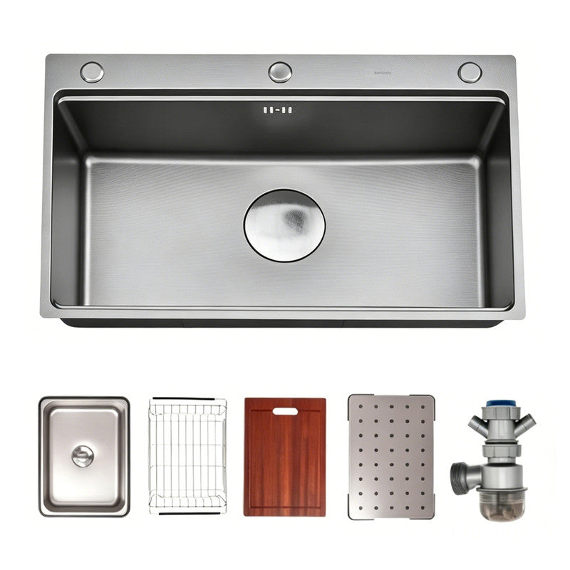 30 in. Single Bowl 304 Stainless Steel Workstation Kitchen Sink with Cutting Board