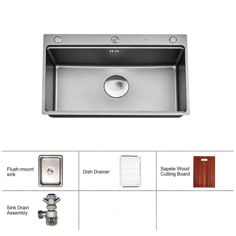 30 in. Single Bowl 304 Stainless Steel Workstation Kitchen Sink with Cutting Board