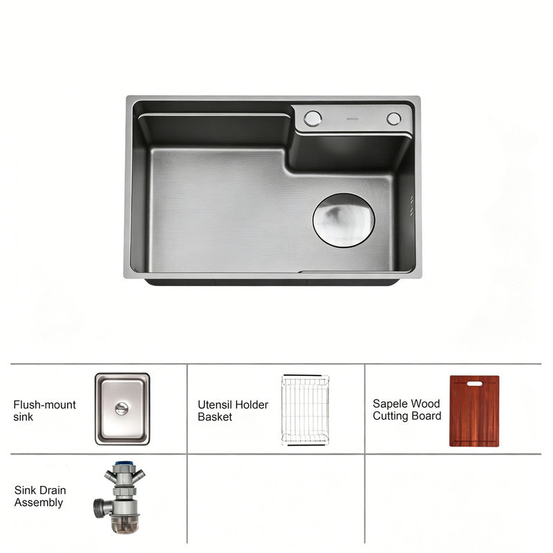 25 in. Single Bowl 304 Stainless Steel Kitchen Sink with Side Drain