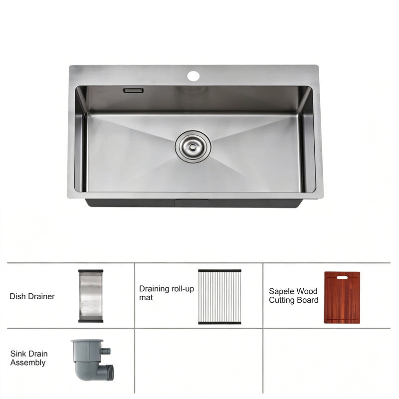 30 in. Single Bowl 304 Stainless Steel Farmhouse Workstation Kitchen Sink, Wide Apron Front