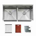 33 in. Double Bowl 304 Stainless Steel Kitchen Sink, Brushed Finish