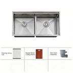 33 in. Double Bowl 304 Stainless Steel Kitchen Sink, Brushed Finish