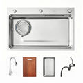 33 in. Single Bowl 304 Stainless Steel Waterfall Workstation Kitchen Sink, Embossed Texture