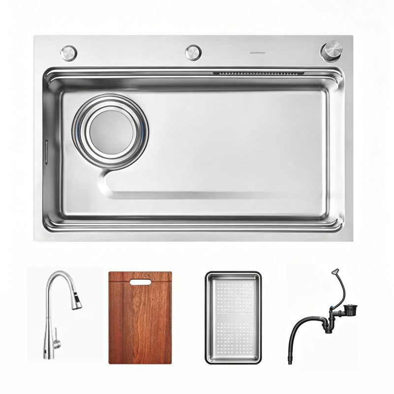 33 in. Single Bowl 304 Stainless Steel Waterfall Workstation Kitchen Sink, Embossed Texture