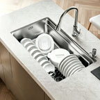 33 in. Single Bowl 304 Stainless Steel Waterfall Workstation Kitchen Sink, Embossed Texture