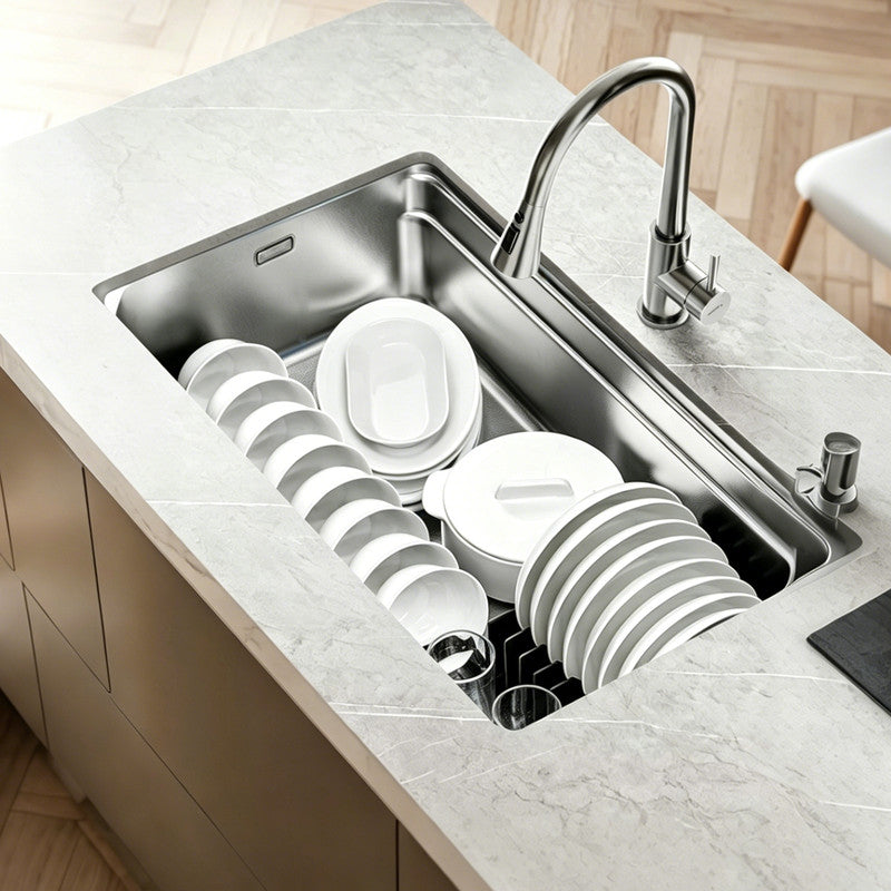 33 in. Single Bowl 304 Stainless Steel Waterfall Workstation Kitchen Sink, Embossed Texture