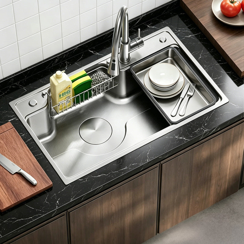 33 in. Single Bowl 304 Stainless Steel Step Workstation Kitchen Sink