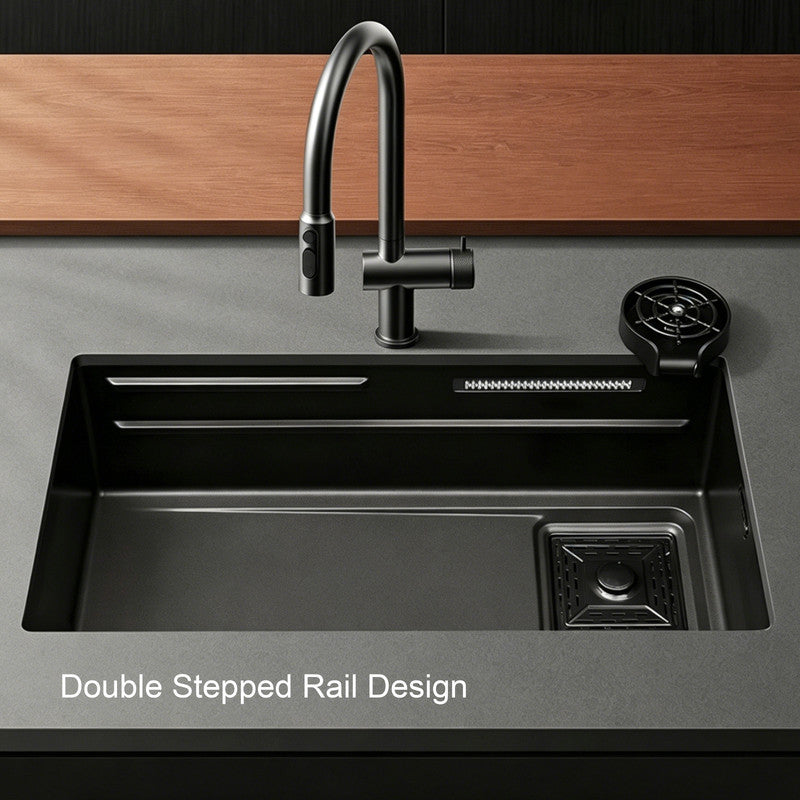 33 in. Single Bowl 304 Stainless Steel Waterfall Kitchen Sink with Accessories Set