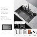 33 in. Single Bowl 304 Stainless Steel Waterfall Kitchen Sink with Accessories Set