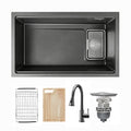 30 in. Single Bowl Quartz Granite Kitchen Sink, Step Workstation Design