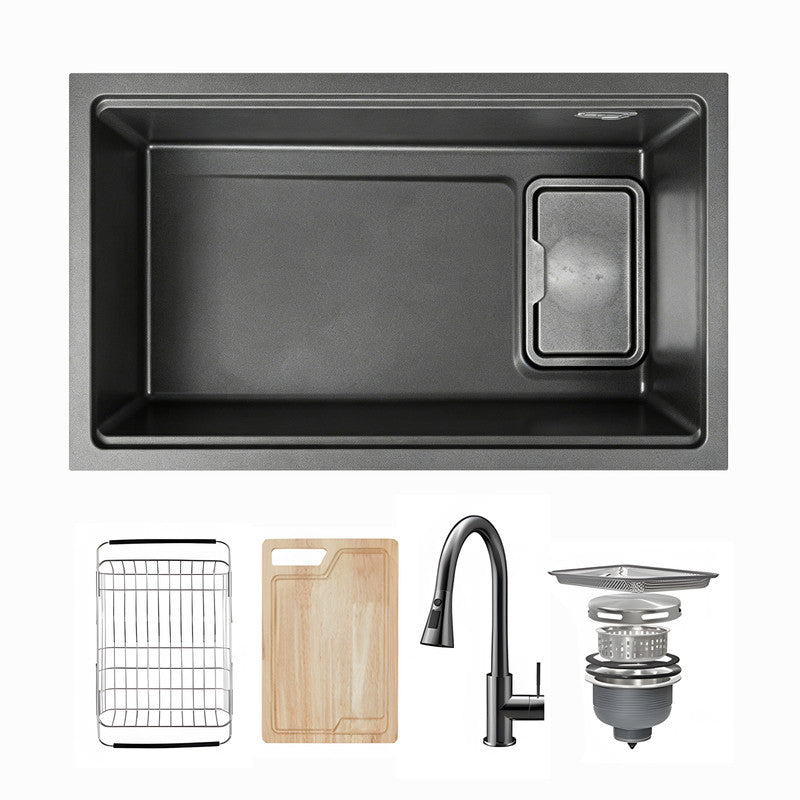 30 in. Single Bowl Quartz Granite Kitchen Sink, Step Workstation Design