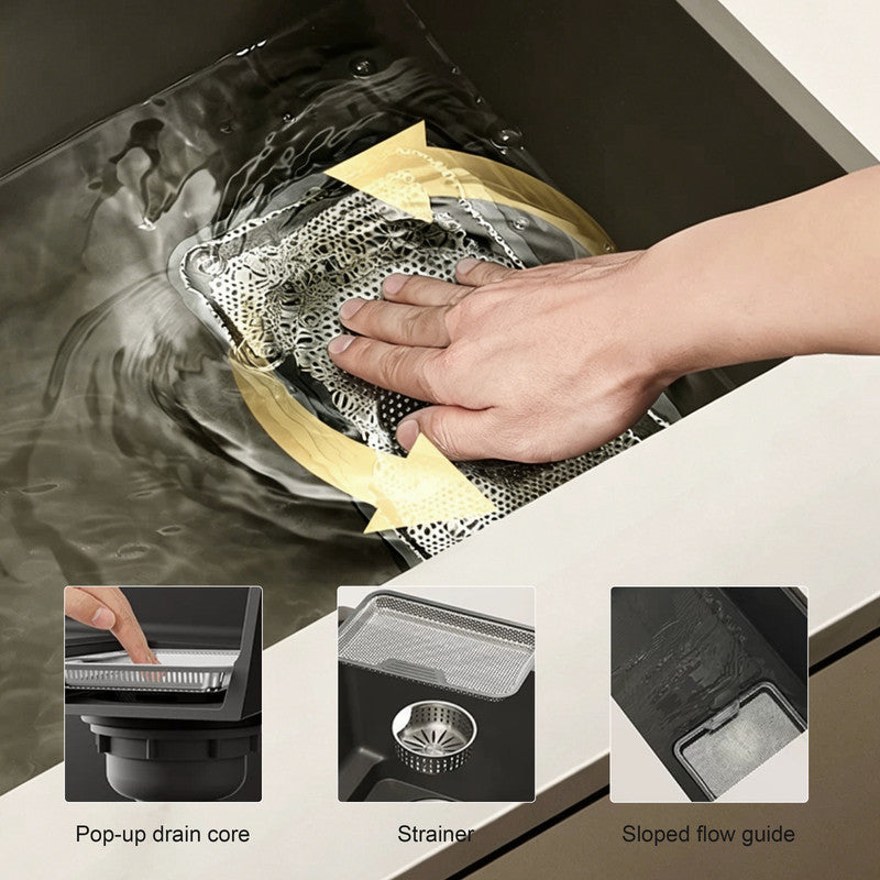 30 in. Single Bowl Quartz Granite Kitchen Sink, Step Workstation Design