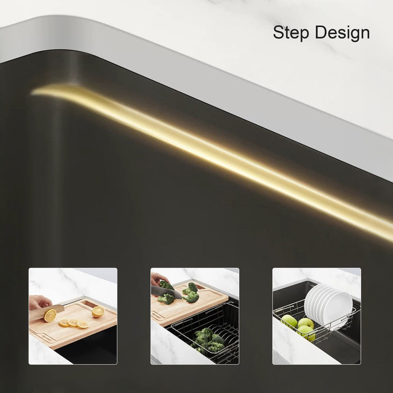 30 in. Single Bowl Quartz Granite Kitchen Sink, Step Workstation Design