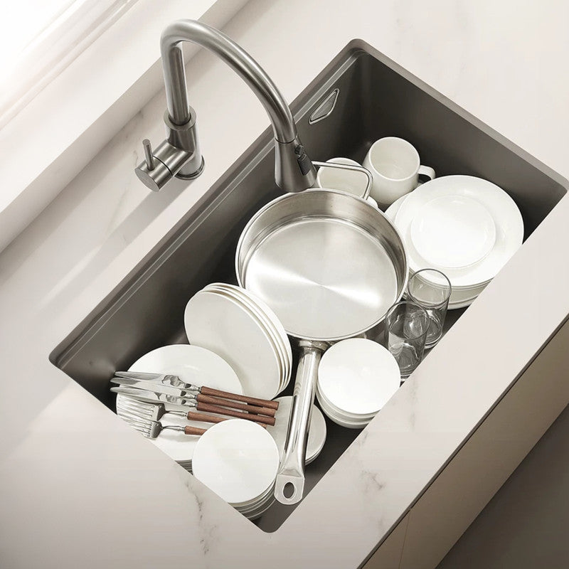 30 in. Single Bowl Quartz Granite Kitchen Sink, Step Workstation Design